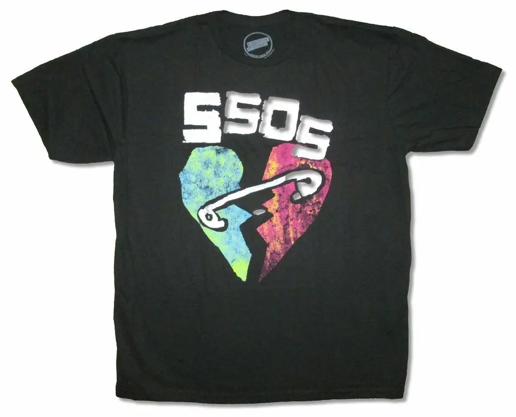 

5 Seconds Of Summer Broken Heart Black T Shirt New Official 5SOS Band Funny Short Sleeve Cotton T-Shirts