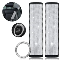 car diamond studded seat belts shoulder pads car crystal rhinestone start button ring stickers car interior accessories