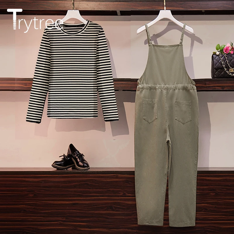 Trytree/2019 осенний женский костюм из двух предметов повседневные топы в полоску с