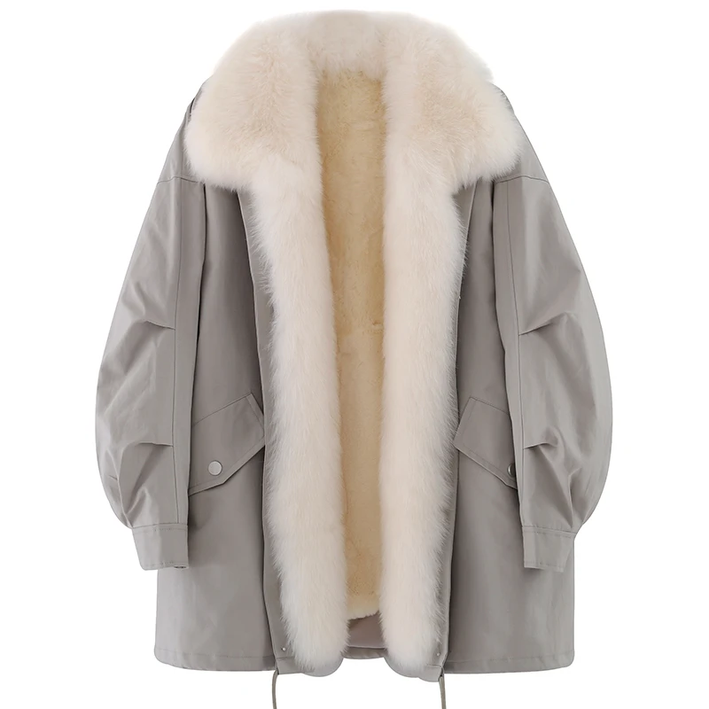 

Luxury Real Fur Jackets Women Winter Coat Detachable Rex Rabbit Fur Linner Fox Fur Collar Thick Warm Women Parkas Oversized