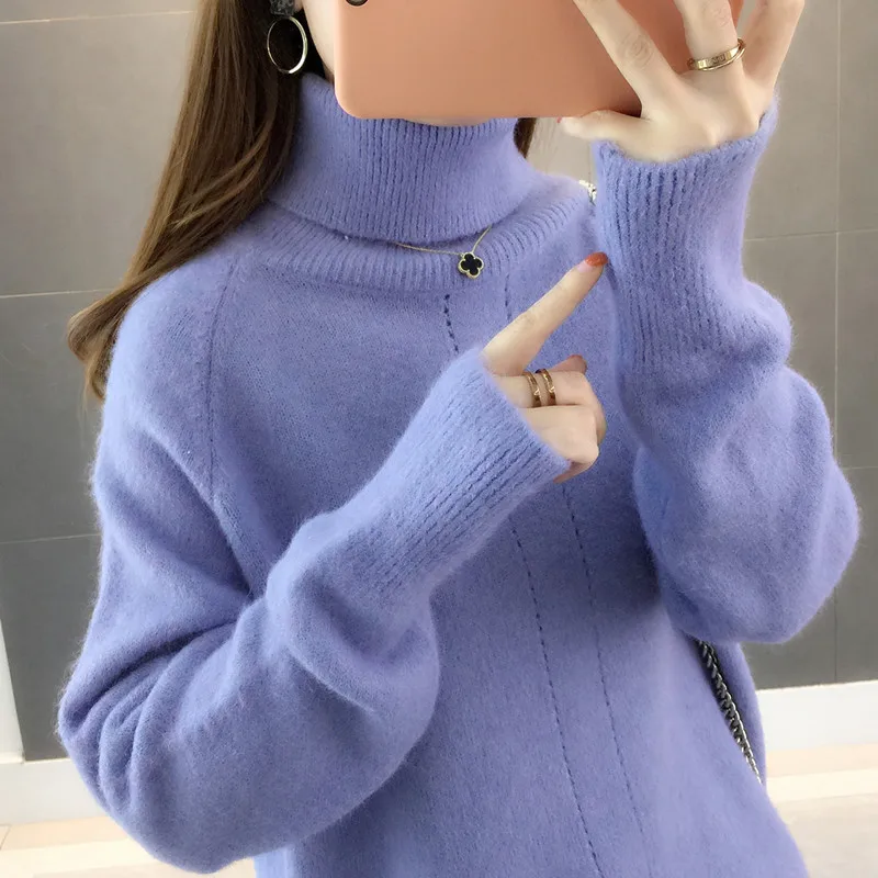 Осень-зима 2019 свитер с высоким воротником Женский плотный вязаный пуловер