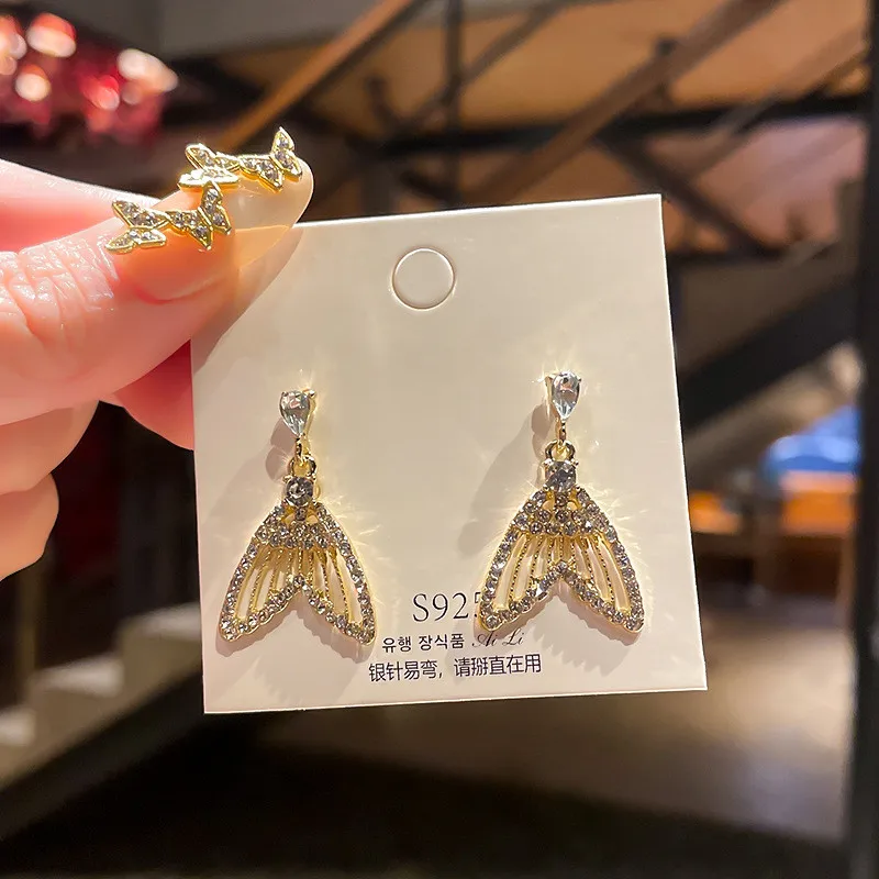 Женские серьги гвоздики с хвостом Русалочки изысканные дизайнерские шикарным