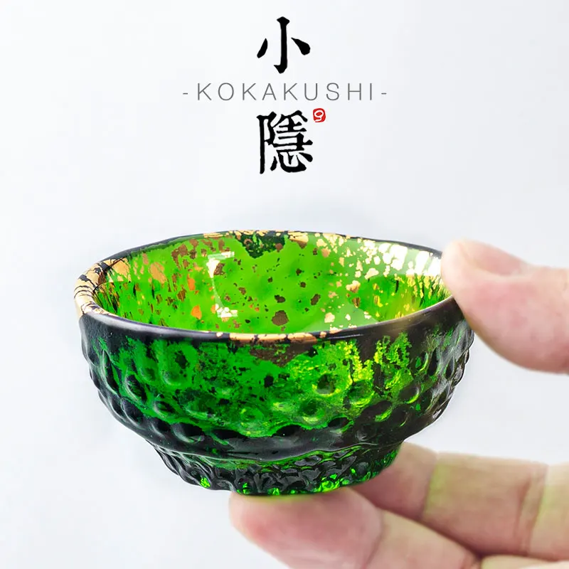 CHAMVIN 50ml Niche Japanese-Style Gold Foil  Heat-Resistant Glass Tea  Master Cup Emerald Green Crystal Sake glass