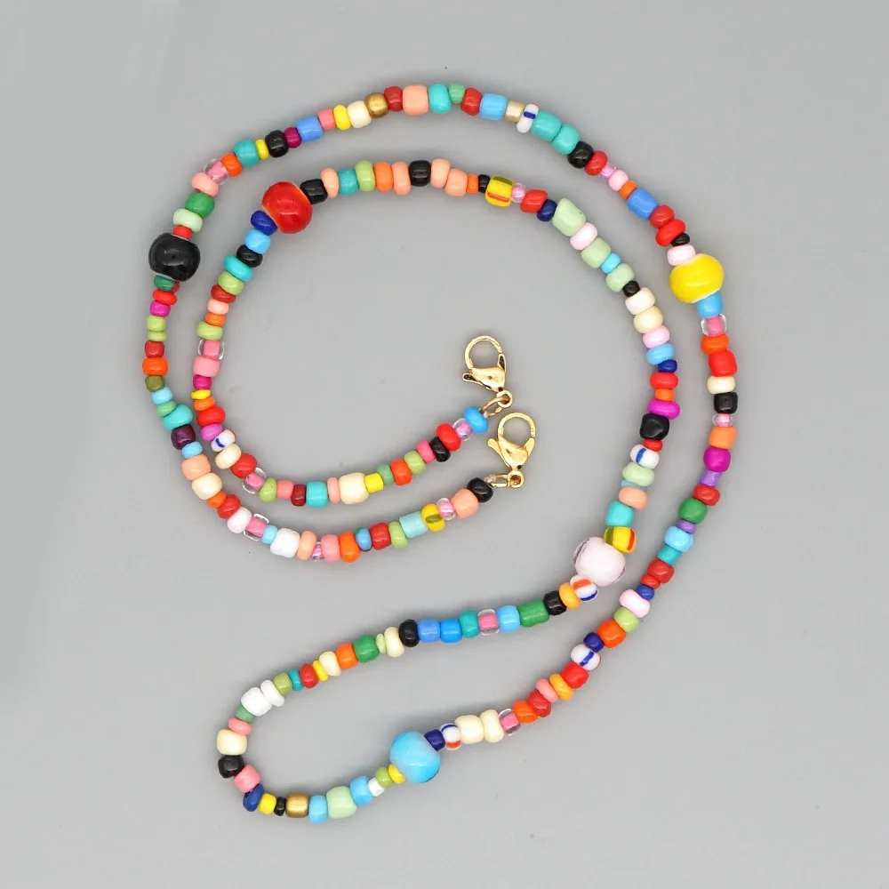 

Богемные цветные стеклянные бусины противоскользящие стеклянные маски цепи в этническом стиле держатель Веревка для женщин стеклянный ре...