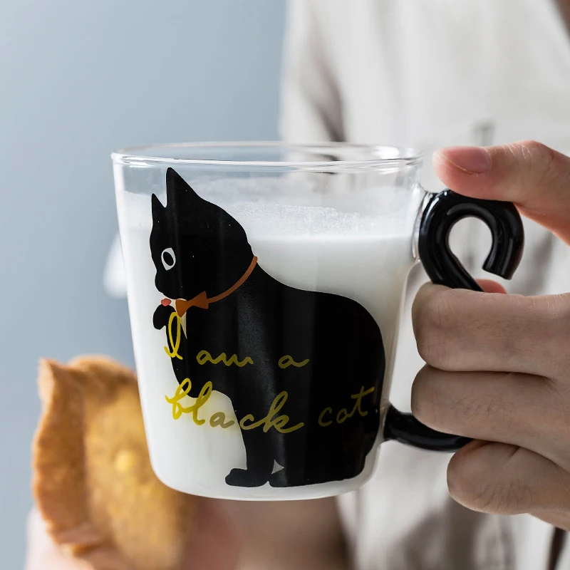 

Coffee Milk Tea Glass Water Cup Cartoon Creative Cute Cat Mug Red Wine Beer Champagne Glasses Kids Bottle Reusable