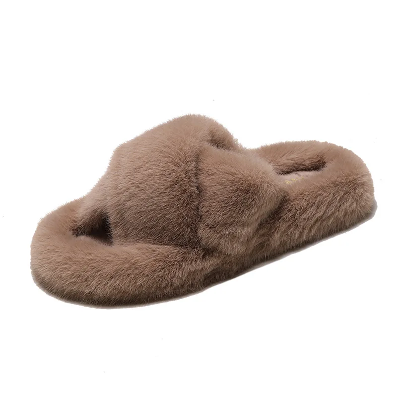 

Hairy slippers female wear 2019 flat slippers lazy thick fur shoes fur slippers woman shoes