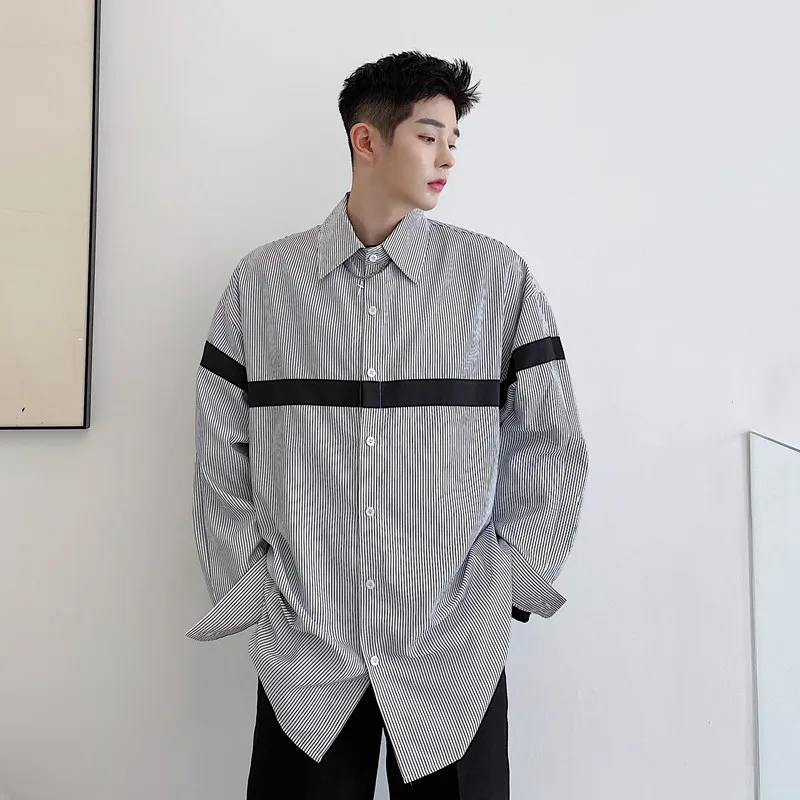 

M-XL!Autumn trendy men's striped hit color casual long-sleeved shirt youth wild and refreshing tide brand loose men's shirt.