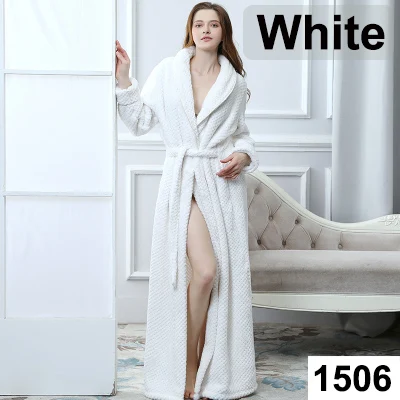 Women White Удлиненный халат из Добби кораллового флиса для женщин и мужчин, фланелевый зимний теплый банный халат кимоно, женское белье, халат для подружки невесты - Цвет: Women White