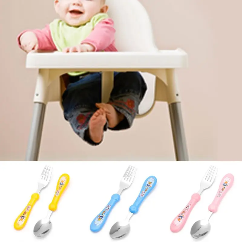 

Kids Baby Cartoon Fork and Spoon Set Tableware Stainless Steel Forks + Spoons