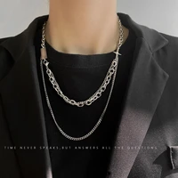 initial cross charms layered chain necklaces for women men gothic stainless steel hip hop jewelry