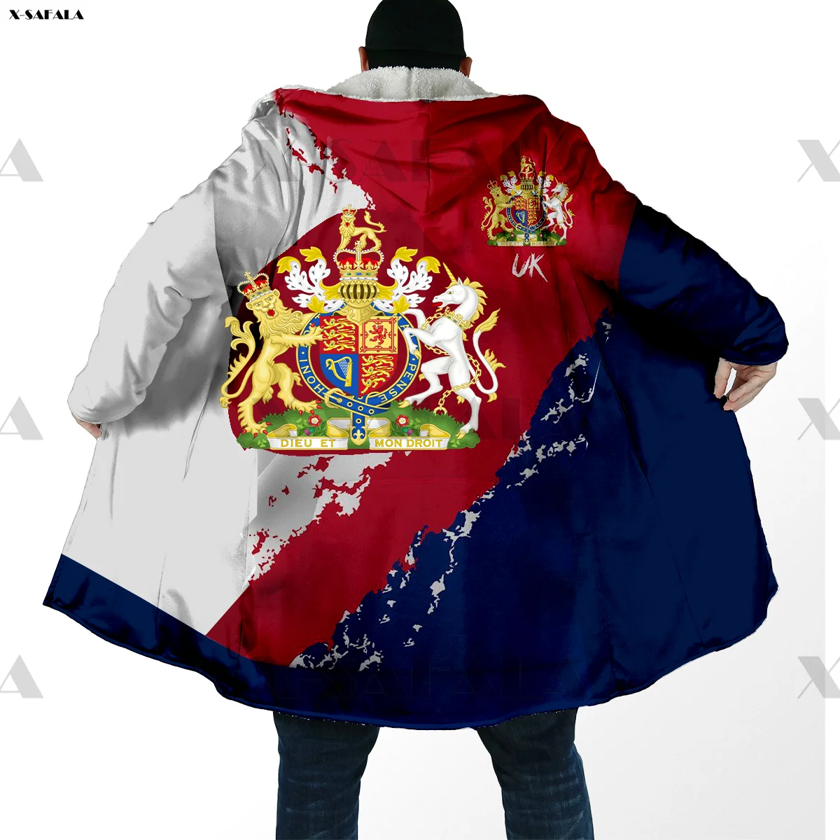 

United Kingdom Lion Flag Print Higher Quality Casual Warm Overcoat Cashmere Male Hooded Cloak Fleece Hoodie Blanket Duffle