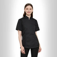 womens short sleeve work wear chef coat kitchen restaurant food service waiter high quality uniform button closure jacket