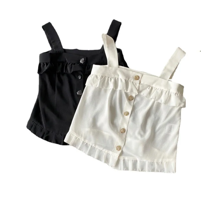 In Early Spring of 2021 A New Style of Elegant Sexy Ruffle Bra Strap Women's Short Vest and Base Coat