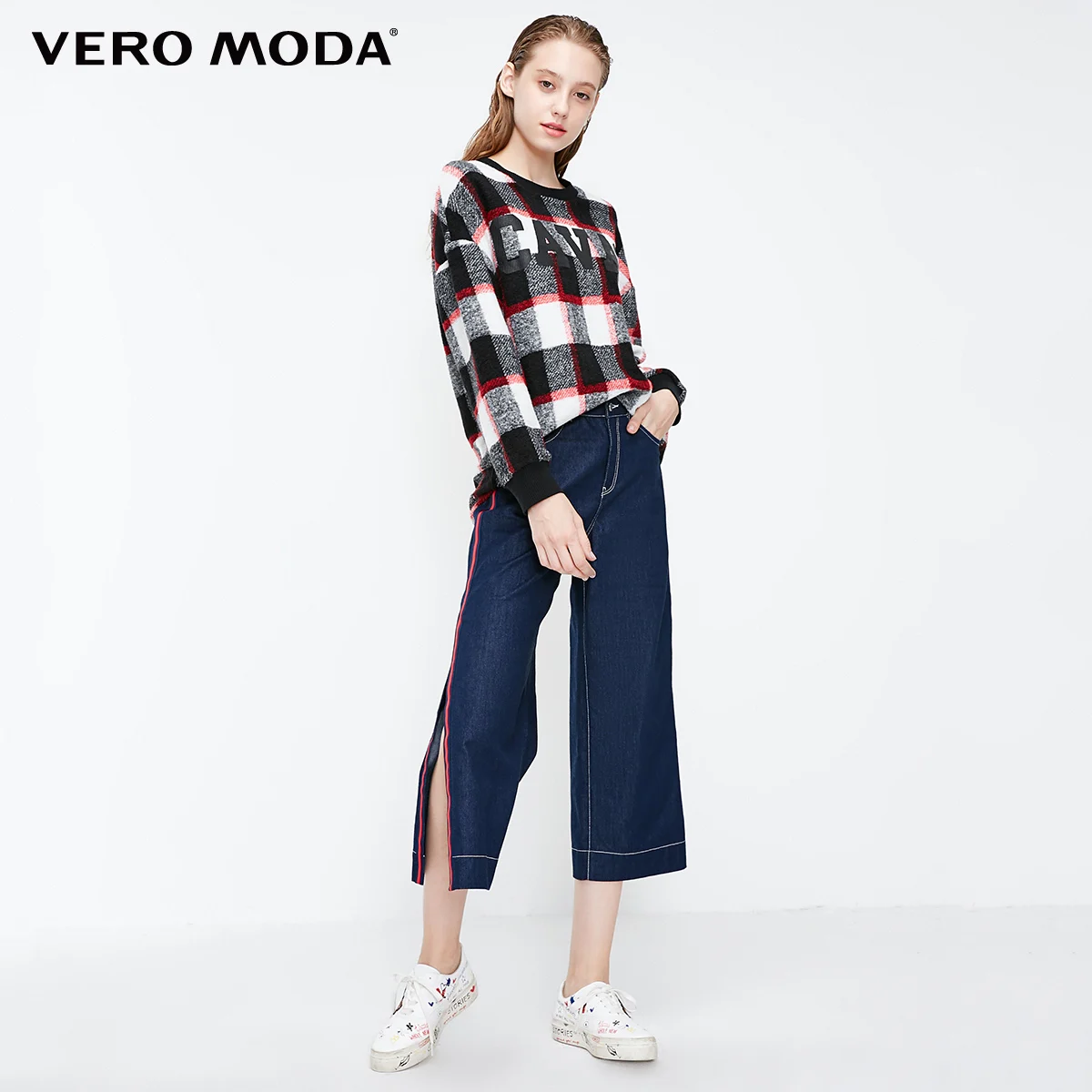 Vero Moda уличная толстовка с капюшоном и принтом в клетку с открытыми плечами | 318333519