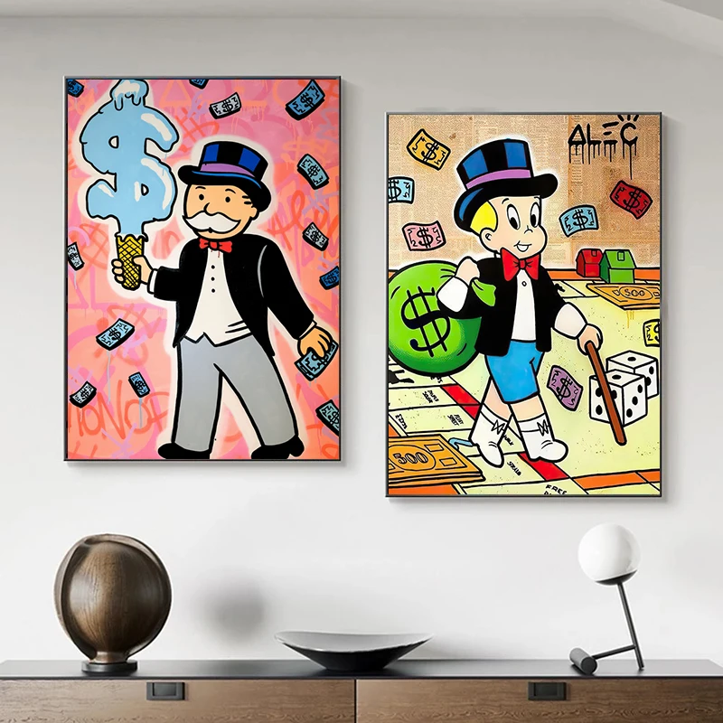 

Modern Street Graffiti Alec Monopoly Art Canvas Painting Cuadros Pop Art Posters and Print Pictures Living Room Decor Painting