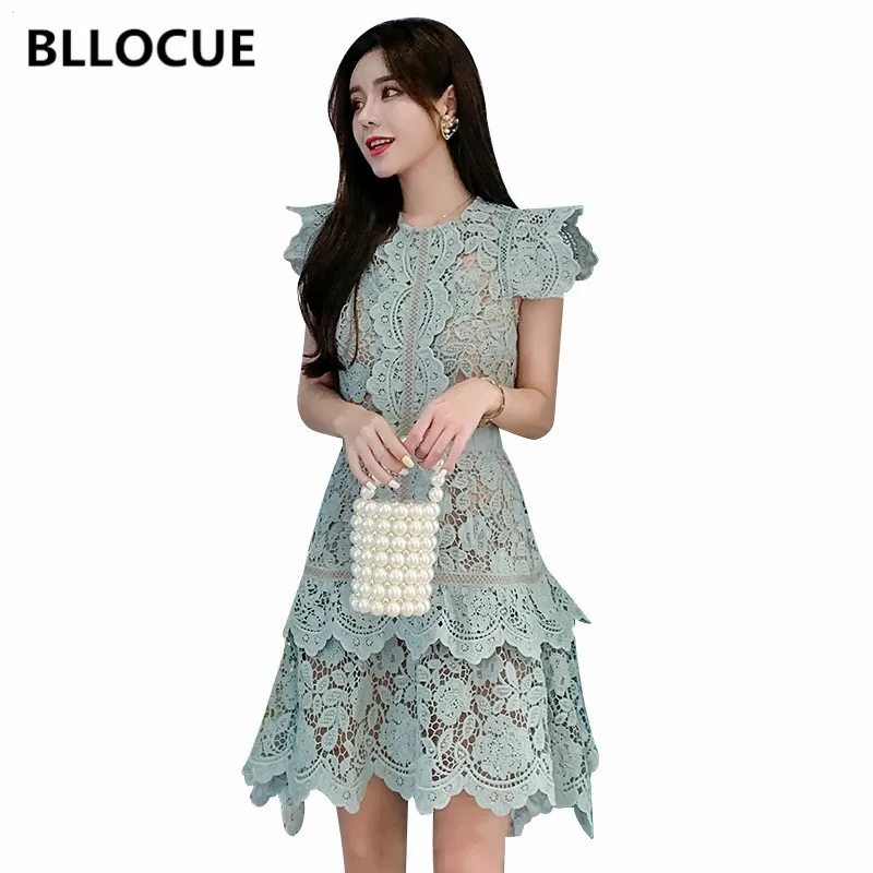 

Женское кружевное платье без рукавов BLLOCUE, ажурное асимметричное платье с водорастворимым кружевом и круглым вырезом, лето 2020