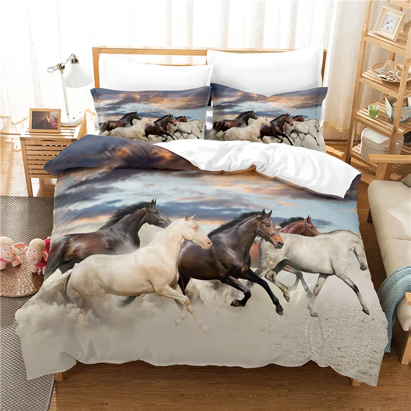 

Fine Horse Bedding Set For Bedroom Soft Bedspreads For Bed Home Comefortable Duvet Cover Quality Quilt Cover And Pillowcase