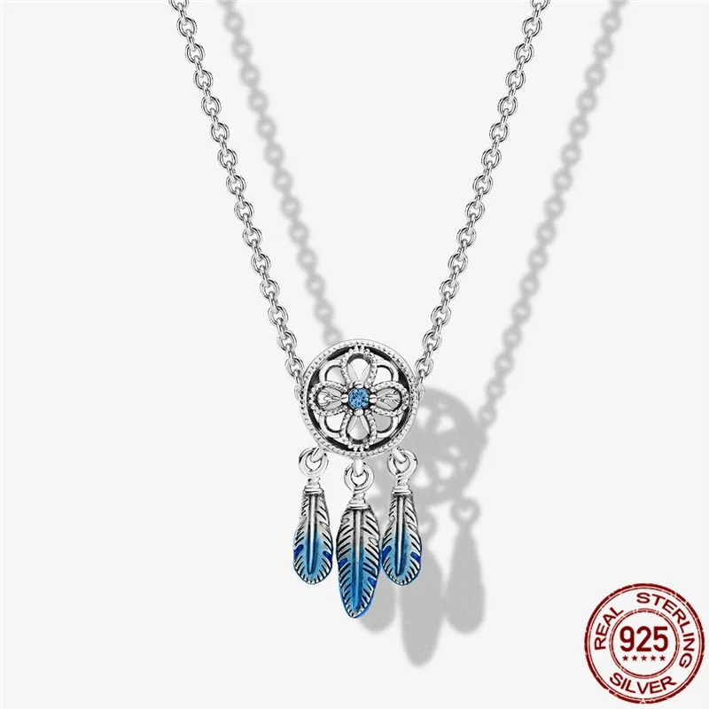 

100% Real 925 Sterling Silver Blue Dream Catcher Fit Original 3mm Bracelet For Women Birthday Fashion Jewelry Gift