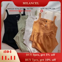 milancel 2021 summer baby clothing set solid boys clothes solid camisole and shorts 2 pcs suit