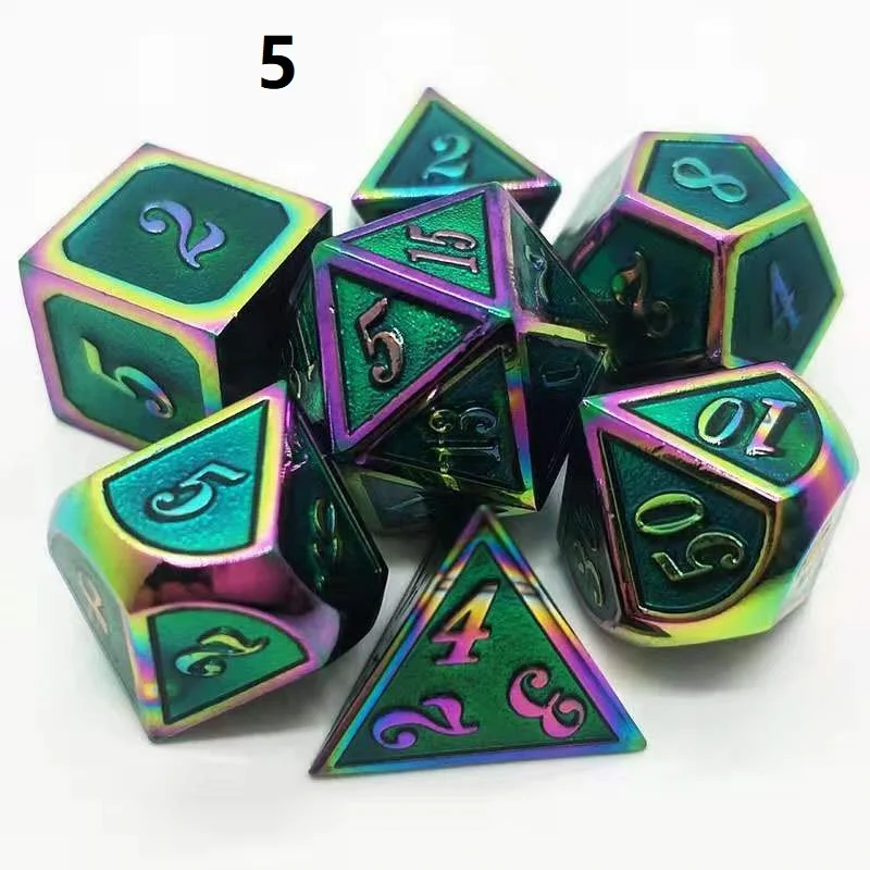 5 Новейший высококлассный 7 шт./компл. игральные кости DND набор dados rpg игральные кости настольная игра d20 dobbelstenen dados rol металлические многогранные игральные кости - Цвет: 5