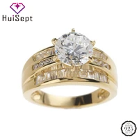 huisept retro rings 925 silver jewelry round shape zircon gemstone finger ring for women wedding engagement party accessories