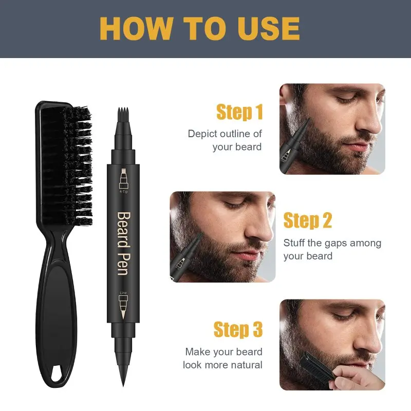 

2021 Hot Sales New High Quality Professional Men's Beard Pen Beard Filling Pen Beard Dye Waterproof Pen Salon Facial Styling