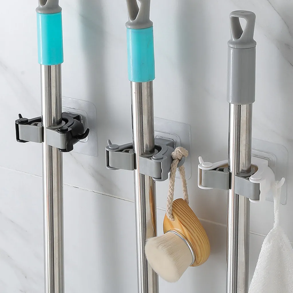 

Wall Mop Holder Hook Bathroom Kitchen Organizer Broom Hanger Storage Rack Mounted Accessory Hanging Rails Cleaning Tools Supply