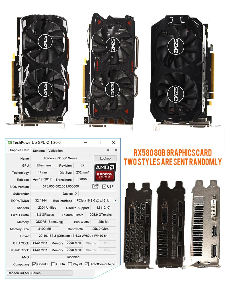 SZMZ видеокарта RX 580 8 Гб бит 2048SP GDDR5 графические карты для AMD Radeon серии VGA RX580 8g