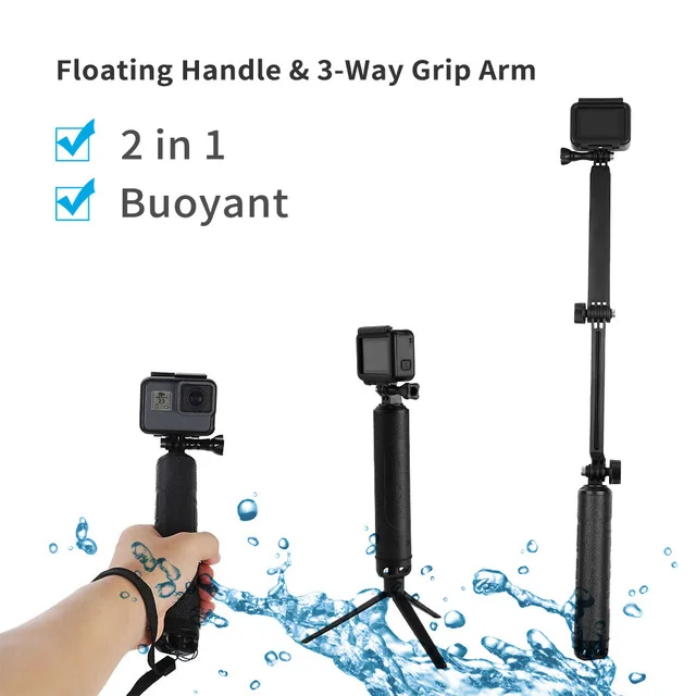 

Waterproof Selfie Stick for go pro hero 9 8 7 6 5 Long Floating Hand Grip 3-Way Grip Arm Monopod Pole Tripod for YI SJCAM GoPro