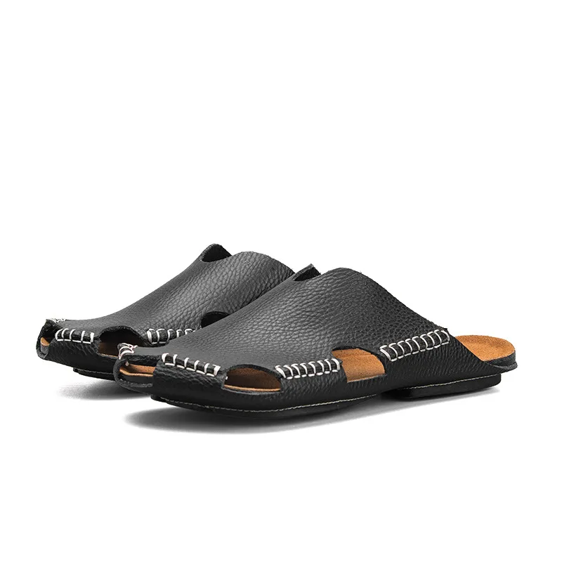 

2019 summer new Baotou men's sandals men's leather half slippers men's shoes beach shoes sandals men's casual shoes