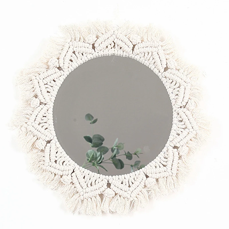 

FashionMacrame Mirror Handmade Tapestry Makeup Mirror Compact Bohemia Decoration Home Bedroom Decorative Mirrors Wall Mirrors