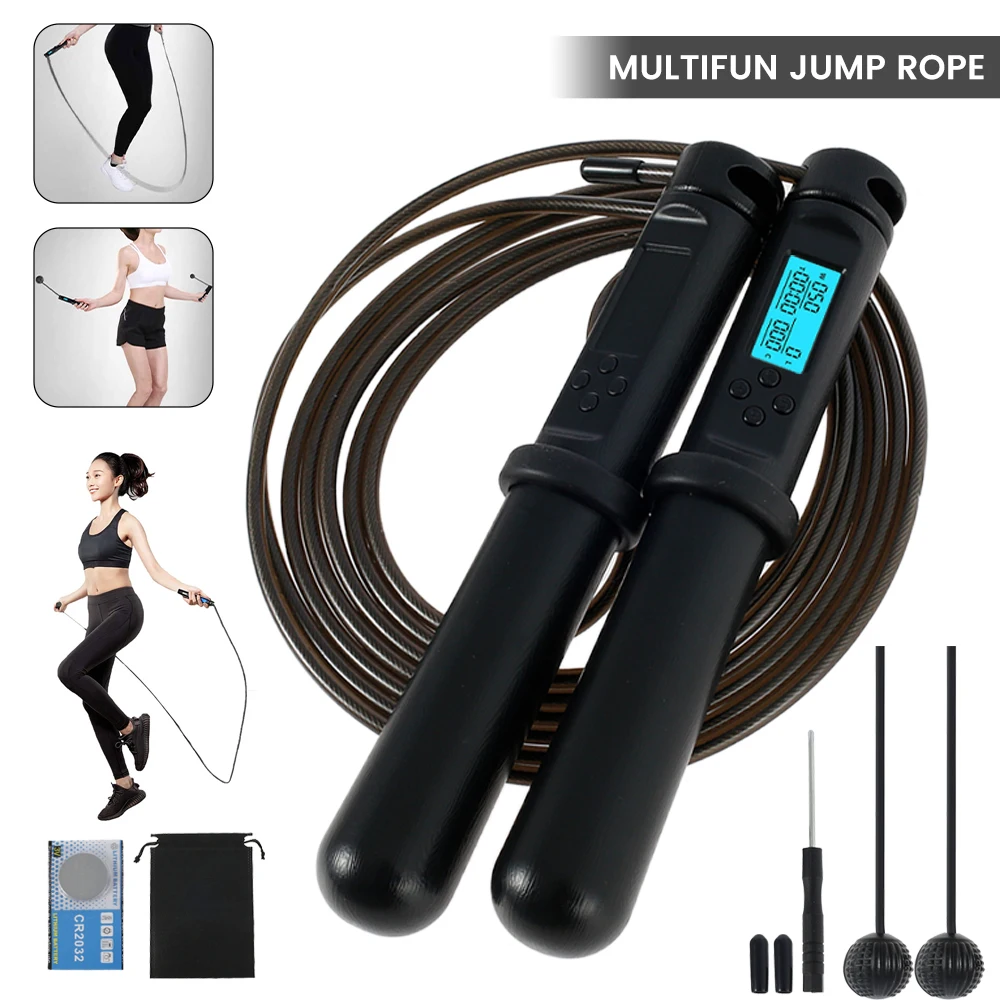 

2 In 1 Multifun Speed Skipping Rope With Digital Counter Professional Ball Bearings And Non-slip Handles Jumps And Calorie Count