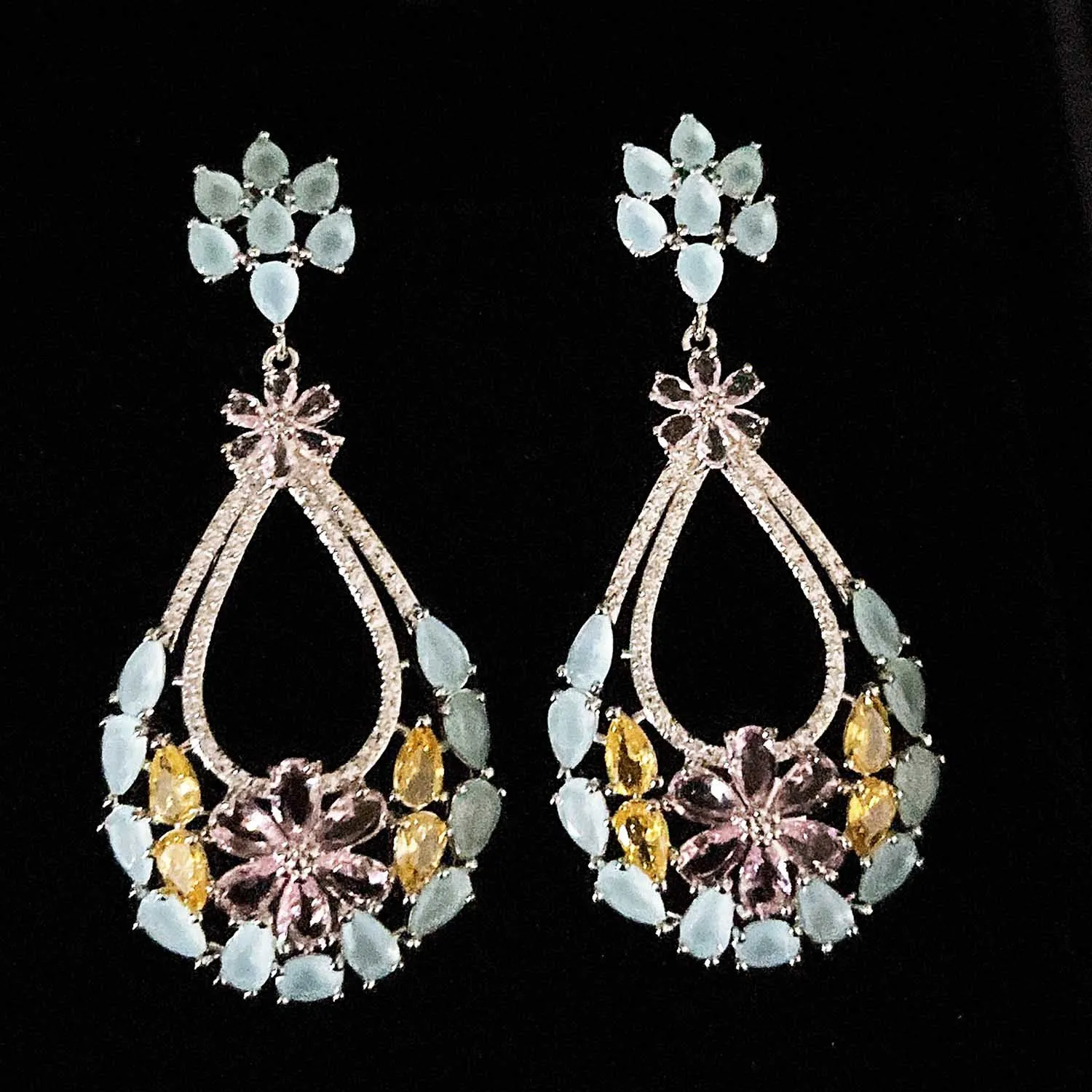 Роскошные серебряные висячие серьги QTT серебряного цвета ажурные циркониевые