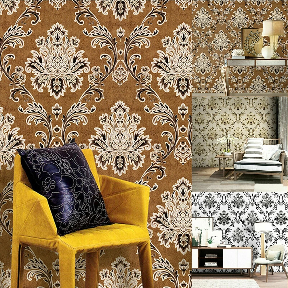 

Kitchen Wall sticker TV background Retro Damask Waterproof Wall Sticker