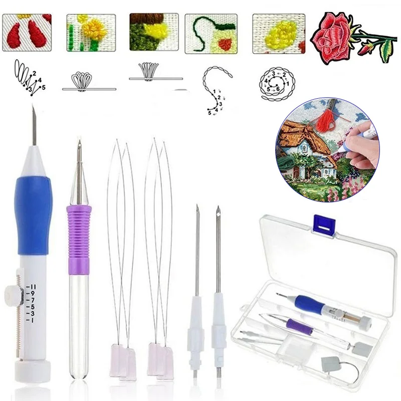 

Magic DIY Embroidery Pen Set Stitching Knitting Sewing Kit Punch Needle Set for Pillows Rugs DIY Craft Sewing Tool