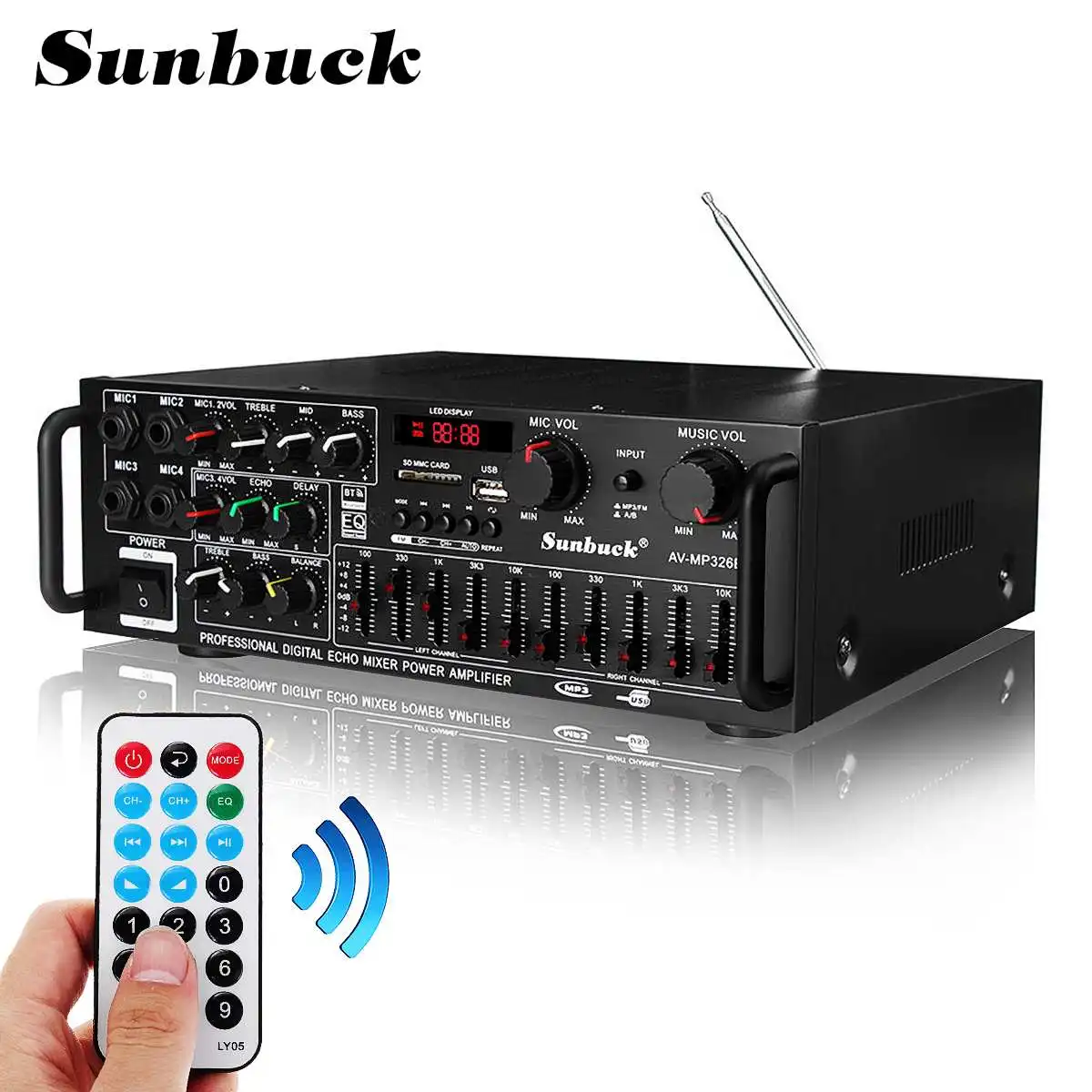 2-канальный Hi-Fi усилитель звука SUNBUCK 2000 Вт 5 0 bluetooth стерео 326BT DC 12 В 220 AV Amp динамик