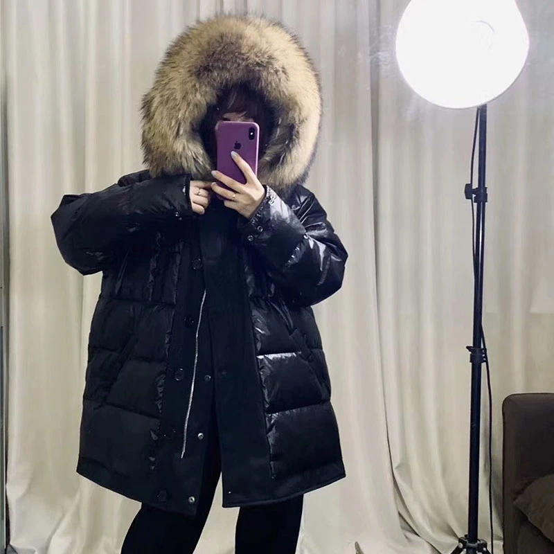 Женский пуховик с капюшоном YR105 зимняя длинная парка натуральным меховым