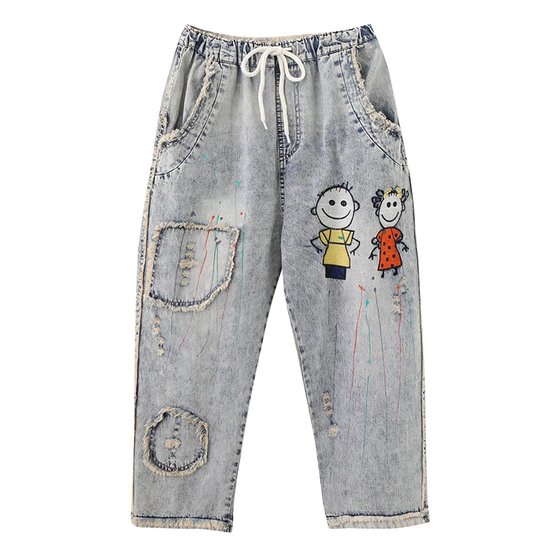Женские джинсы хараюку свободные винтажные Джинсы бойфренда с эластичной талией