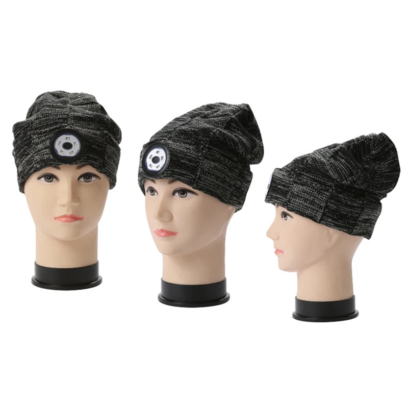 Bluetooth Beanie Hat with LED Headlight Lighted Cap Rechargeable Wireless Winter Warm Knit can |