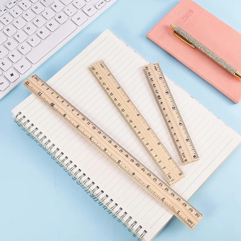 

High Quality 15cm 20cm 30cm 12PCS/Set Wooden Ruler Metric Rule Precision Double Sided Measuring Tool Learning office Stationery