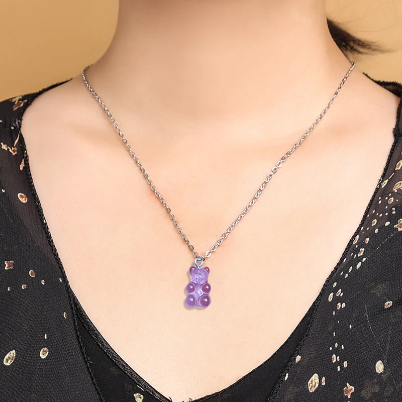 Кристальное колье с медведем для женщин и девочек на цепочке из серебра в виде шарма. Недорогая бижутерия. Подарок на Рождество.