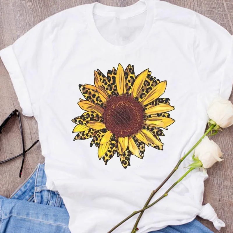 Женская футболка с леопардовым принтом цветочным принтом|Футболки| |