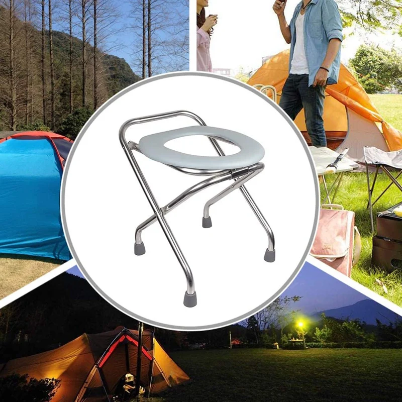 Kopen Outdoor Opvouwbare Commode Draagbare Toilet Seat, Roestvrij Staal Draagbare Potje Toiletstoel, Perfect Voor Kamperen, Reizen