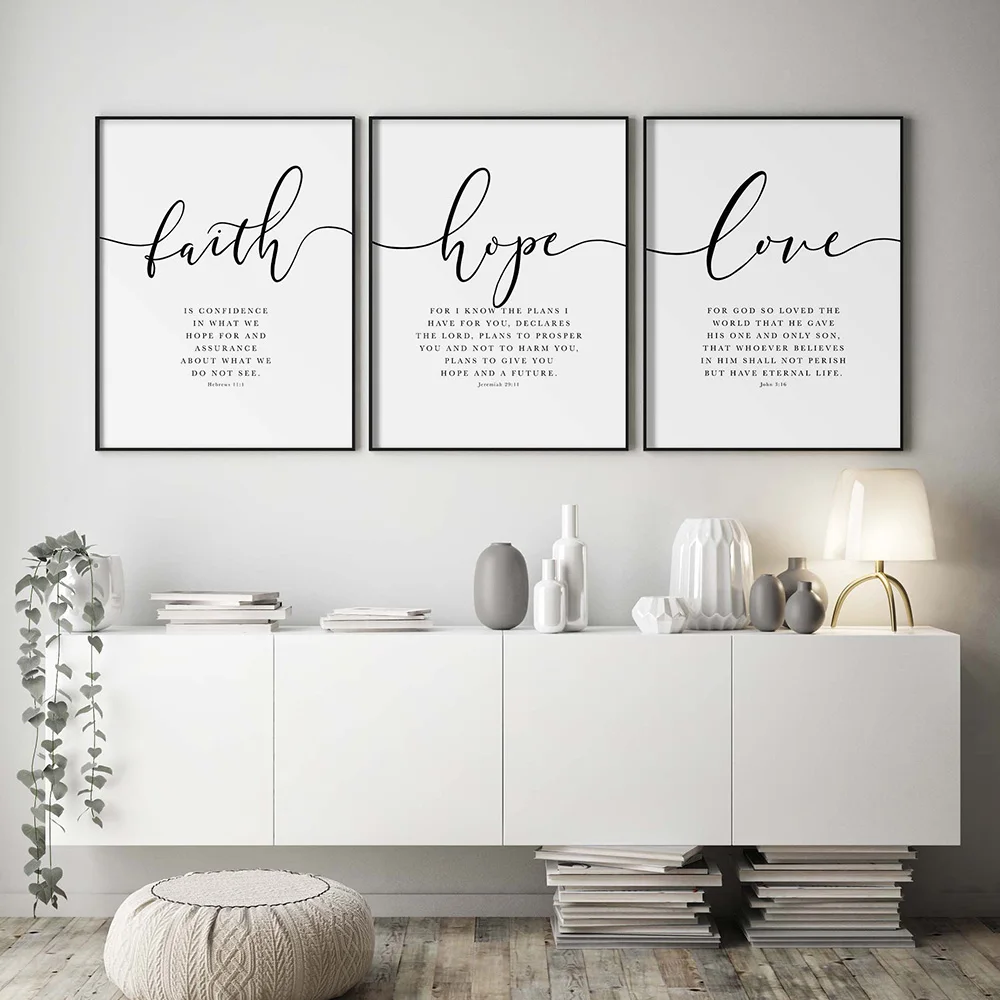 

Bible Verse Typography Poster Christian Quotes Wall Art Canvas Painting Faith Hope Love Prints Pictures Living Room Home Decor