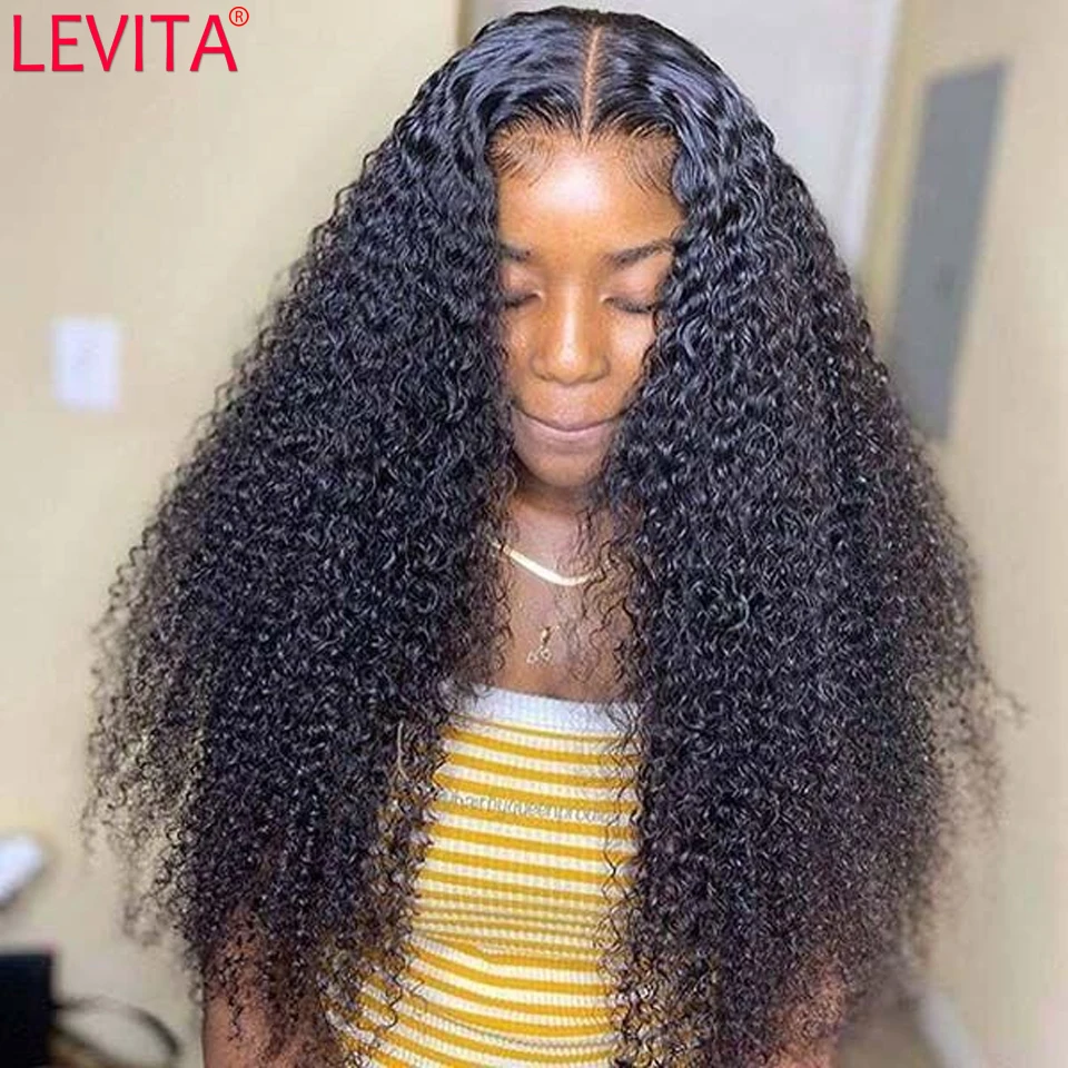 Long 30 Inch Lace Wig Kinky Curly Human Hair Wig Brazilian Lace Frontal Human Hair Wigs For Women Pre Plucked Lace Closure Wig