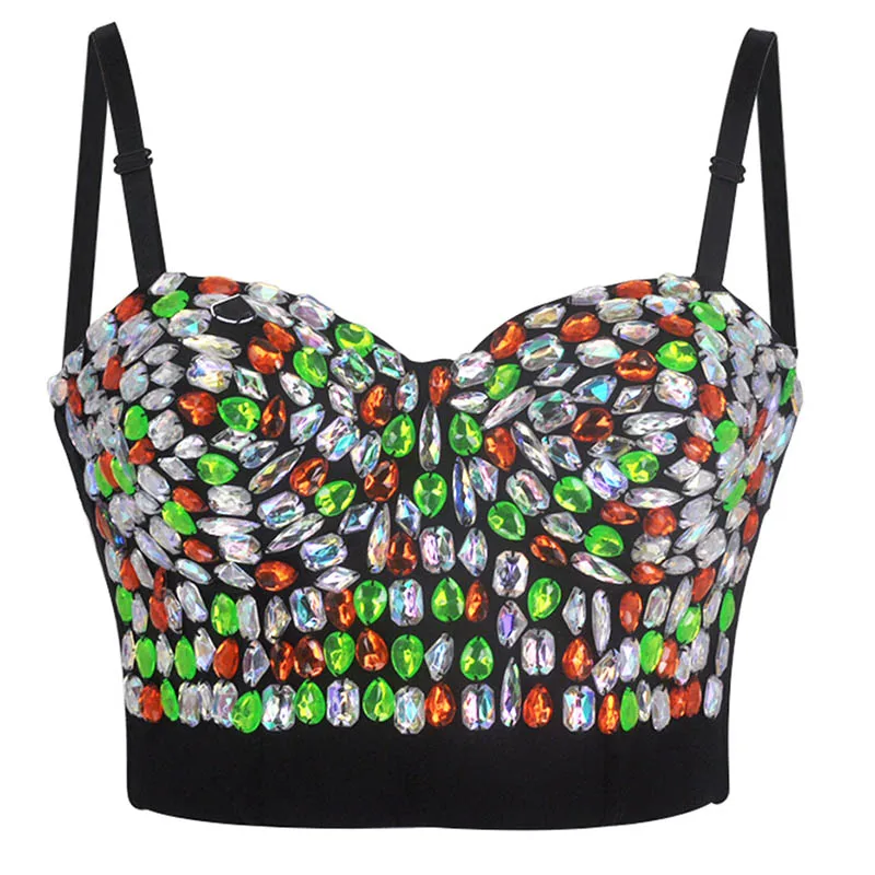 

Multicolored Diamonds Rave Brassiere Bra Party Club Wear Sujetador Push Up Bralette Crop Top Brasier Mujer Sexy Bras For Women