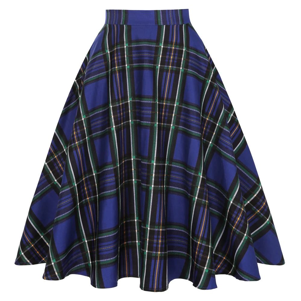 Юбка миди женская хлопковая в клетку длинная свободная юбка с завышенной талией