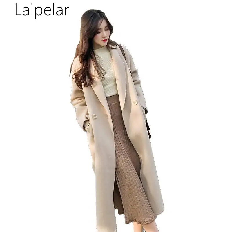 Новинка офисные женские длинные шерстяные пальто Laipelar однотонное свободное