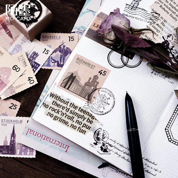 

46pcs/Box Cute Vintage Stamps Decorative Adhesive Stickers Bullet Journal Scrapbooking DIY Diary Mini Stick Label Stationery