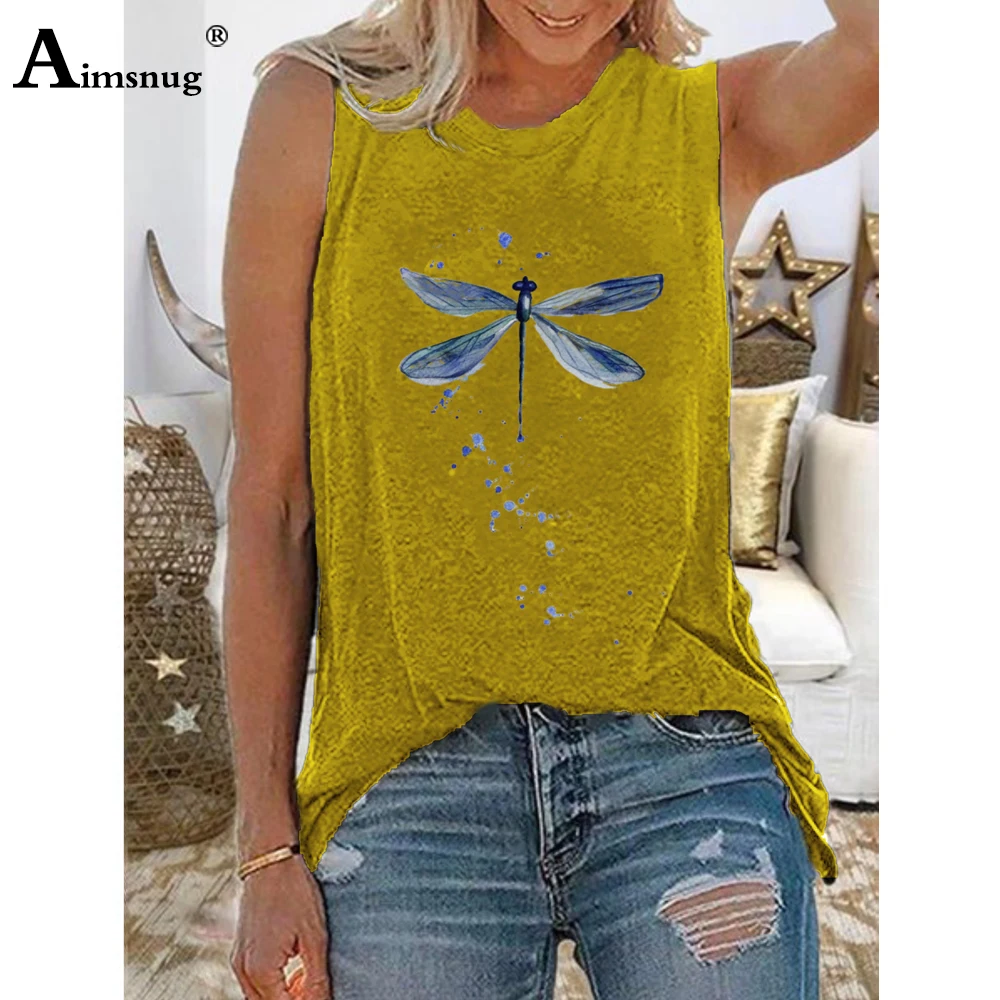 

Fashion Shirt Women's Tank Top New Patchwork Casual Summer Leisure Tshirt Sleeveless Loose dragonfly Print Vest Clothing Femme
